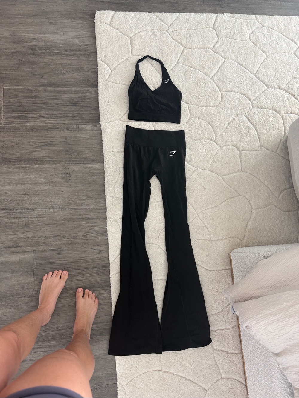 Gymshark Black Racerback Sports Bra & Flared Leggings Set